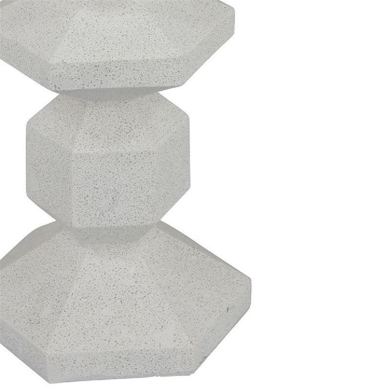 Tabletop Pillar Candle Stand- Stacked Geometric Shapes- White Resin 18 Inch