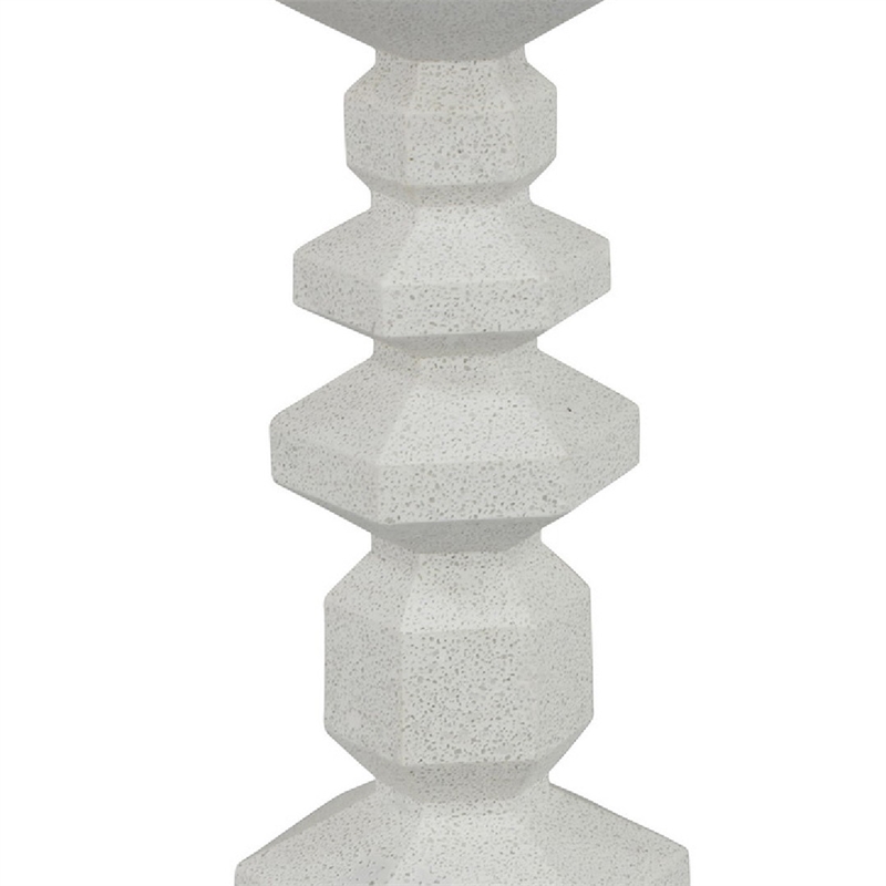Tabletop Pillar Candle Stand- Stacked Geometric Shapes- White Resin 18 Inch