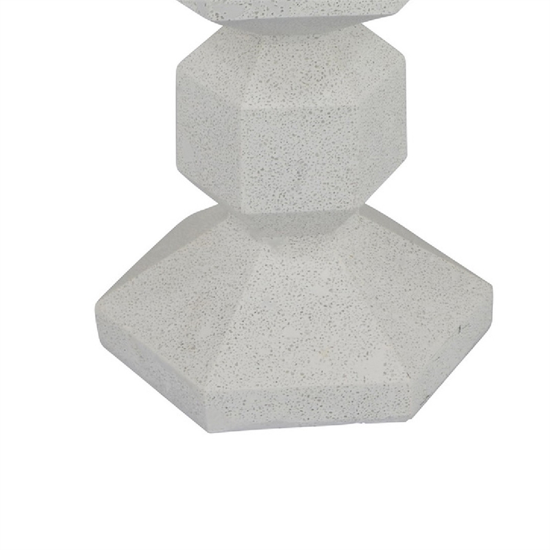 Tabletop Pillar Candle Stand- Stacked Geometric Shapes- White Resin 18 Inch