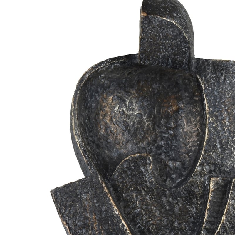 Tabletop Decor- Cubist Style Sculpture w Base- Dark Gray Resin 11 Inch