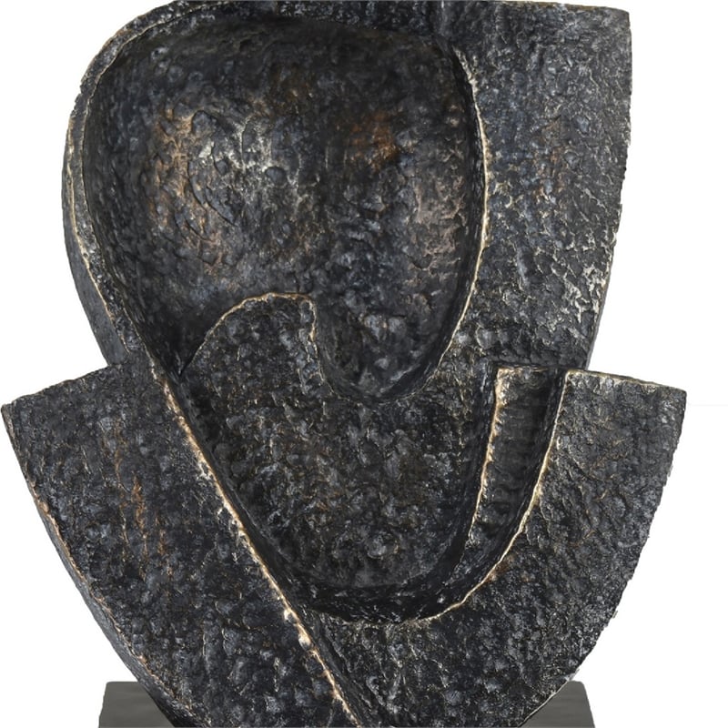 Tabletop Decor- Cubist Style Sculpture w Base- Dark Gray Resin 11 Inch