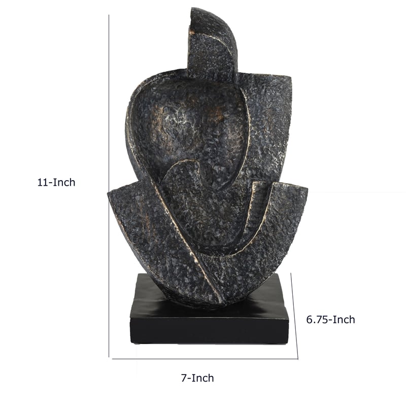 Tabletop Decor- Cubist Style Sculpture w Base- Dark Gray Resin 11 Inch