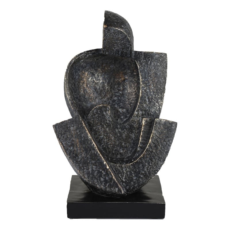 Tabletop Decor- Cubist Style Sculpture w Base- Dark Gray Resin 11 Inch