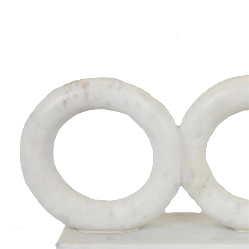 Hara Geometric Link Sculpture- 3 Circle Rings- White Marble 11 Inch