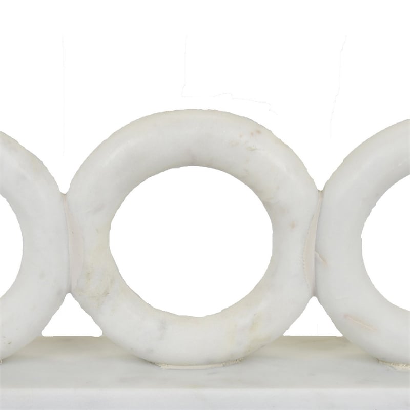 Hara Geometric Link Sculpture- 3 Circle Rings- White Marble 11 Inch