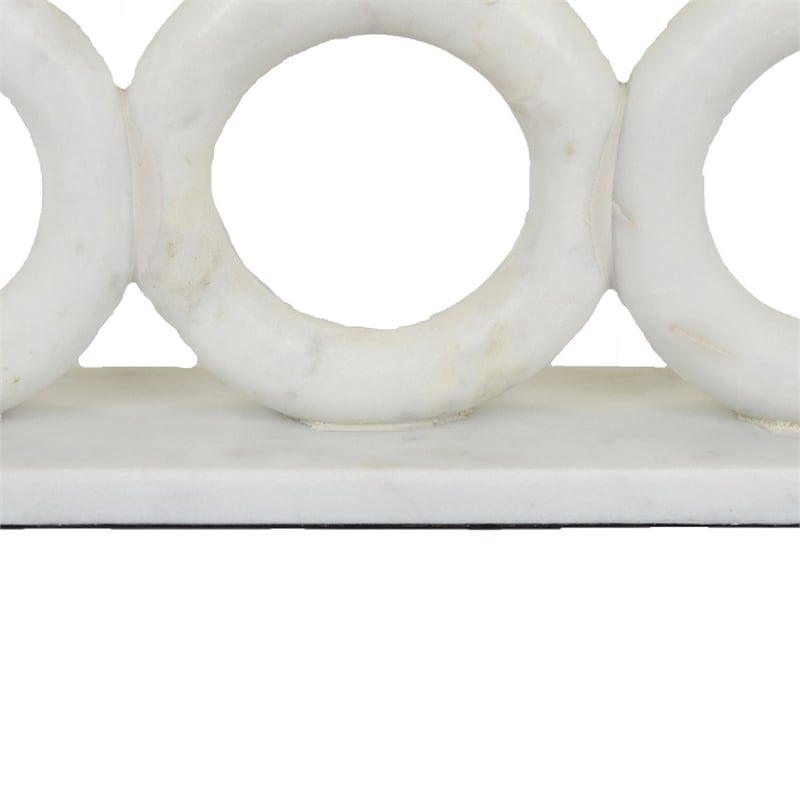 Hara Geometric Link Sculpture- 3 Circle Rings- White Marble 11 Inch