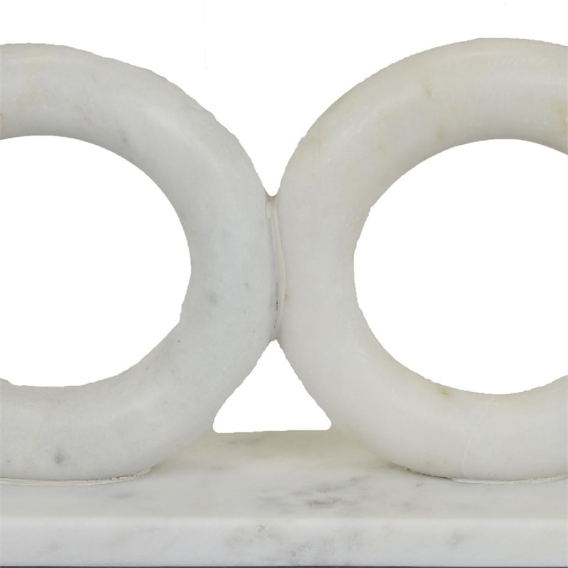 Hara Geometric Link Sculpture- 2 Circle Rings- White Marble 8 Inch