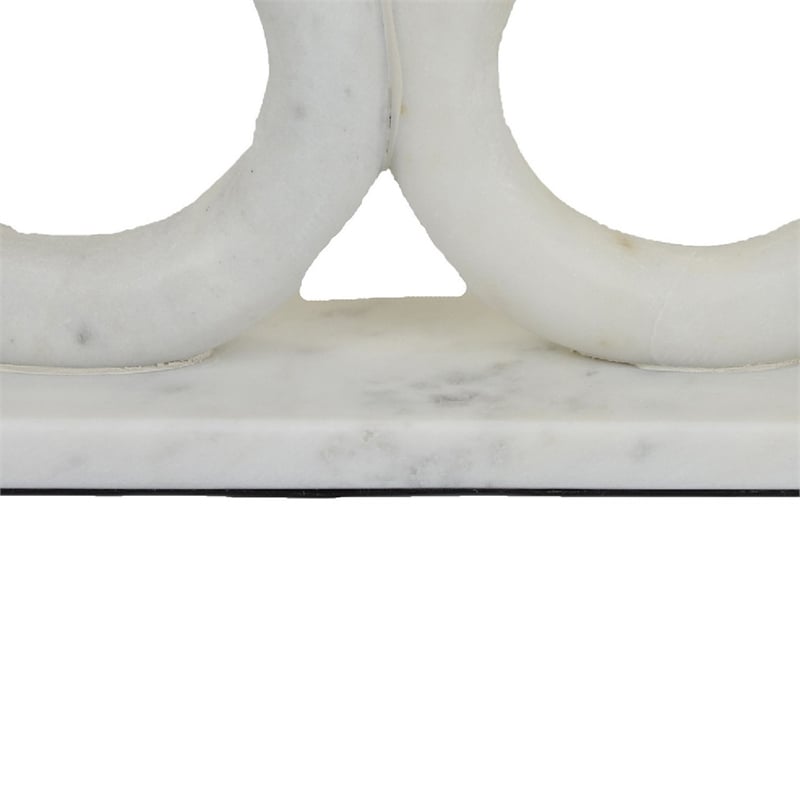 Hara Geometric Link Sculpture- 2 Circle Rings- White Marble 8 Inch