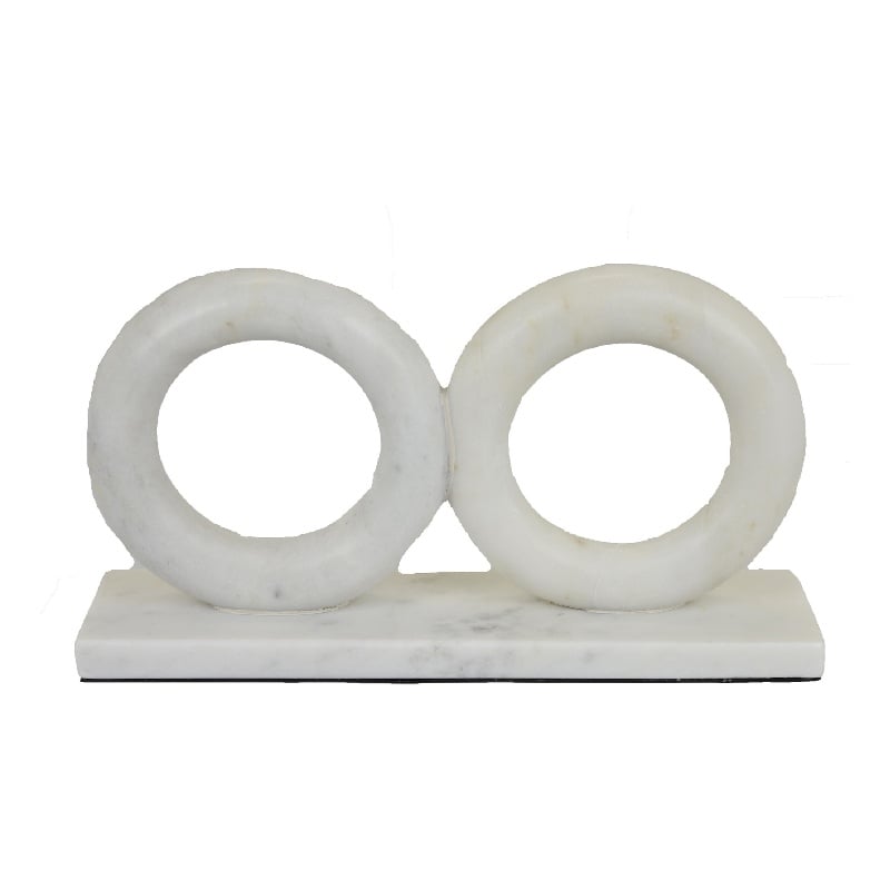 Hara Geometric Link Sculpture- 2 Circle Rings- White Marble 8 Inch