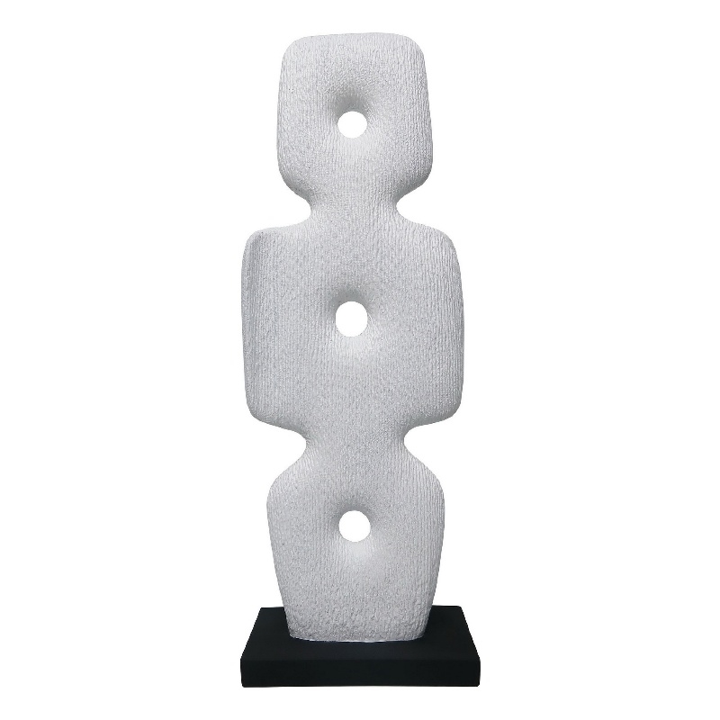 Abstract Totem Sculpture- Cutout Center- Pedestal- White Resin 20 Inch