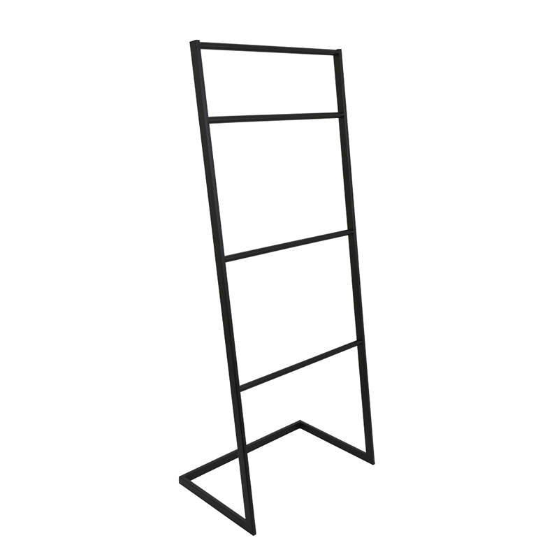 Freestanding Towel Quilt Rack- 4 Rungs- Built-in Base- Black Metal 39 Inch
