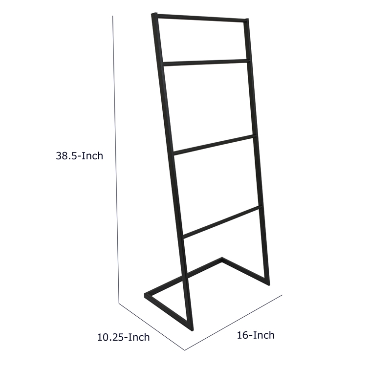 Freestanding Towel Quilt Rack- 4 Rungs- Built-in Base- Black Metal 39 Inch