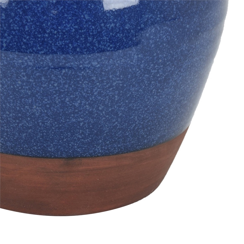 Ginger Jar Vase- Speckled and Glazed Top- Blue and Brown Ceramic 10 Inch