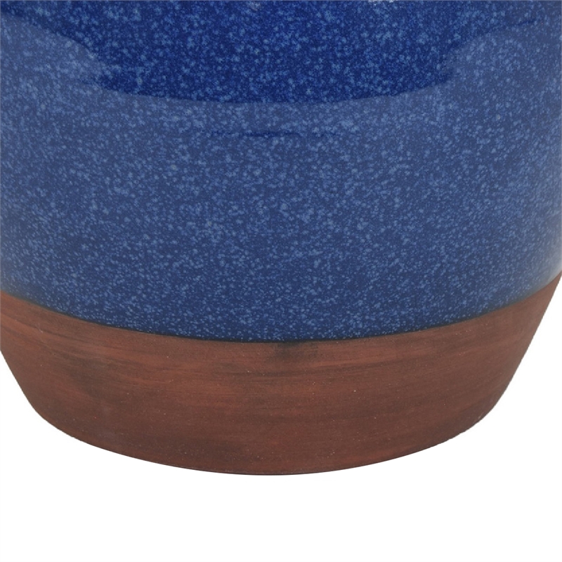 Ginger Jar Vase- Speckled and Glazed Top- Blue and Brown Ceramic 10 Inch