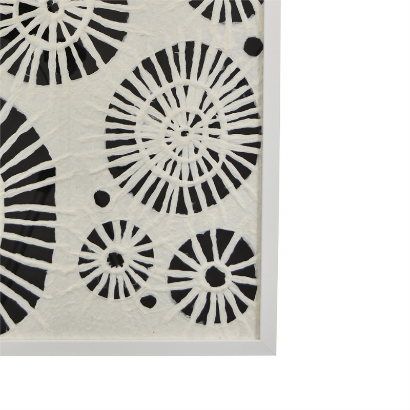 Wren Wall Art with Abstract Patterns- White Frame- Natural Fiber 32 Inch
