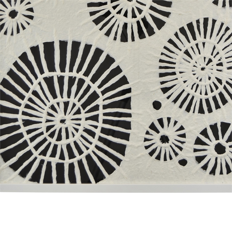 Wren Wall Art with Abstract Patterns- White Frame- Natural Fiber 32 Inch