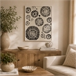 Wren Wall Art with Abstract Patterns- White Frame- Natural Fiber 32 Inch