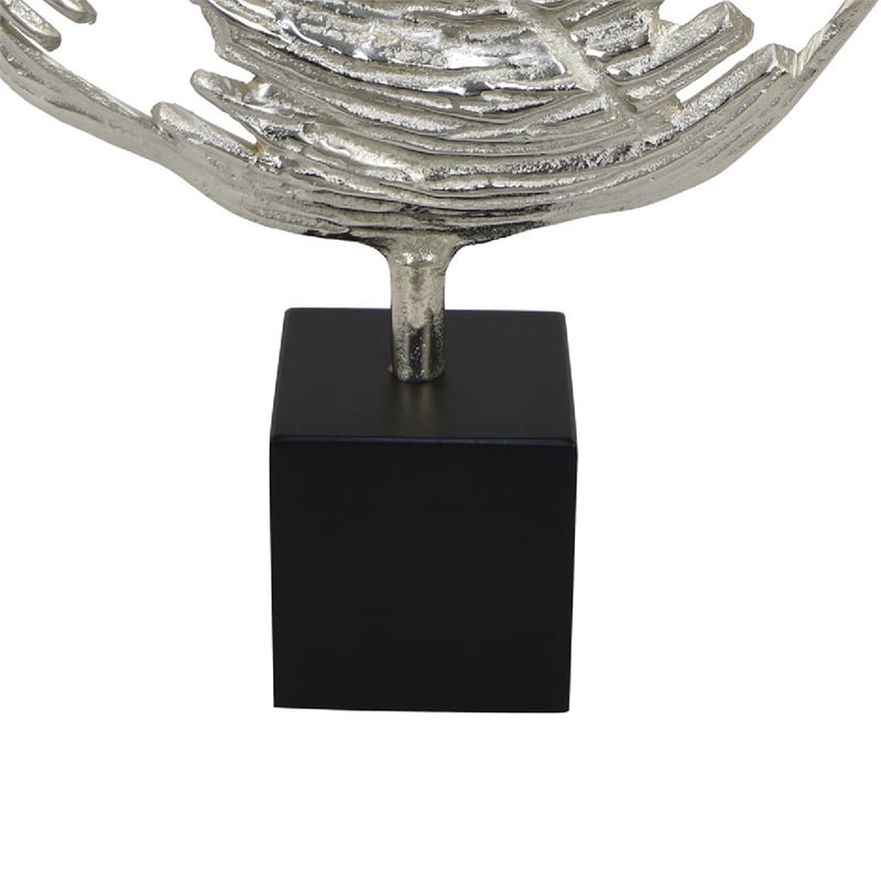 Steve Abstract Ring Sculpture with Black Pedestal Stand- Textured Silver