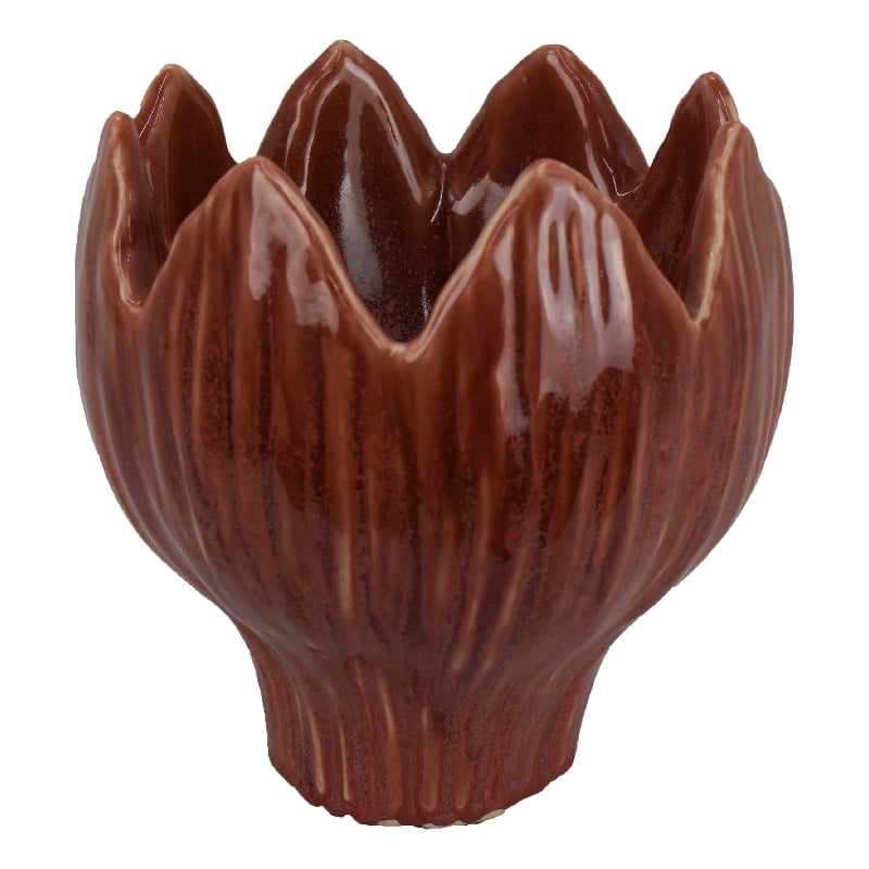 Siena Decorative Planter with Petal Edge Design- Red Ceramic 10 Inch
