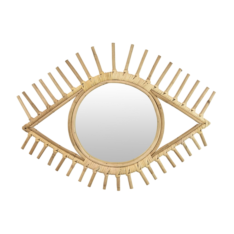 Greta Eye-Shaped Wall-Mounted Mirror- Sunburst Frame- Natural Fiber