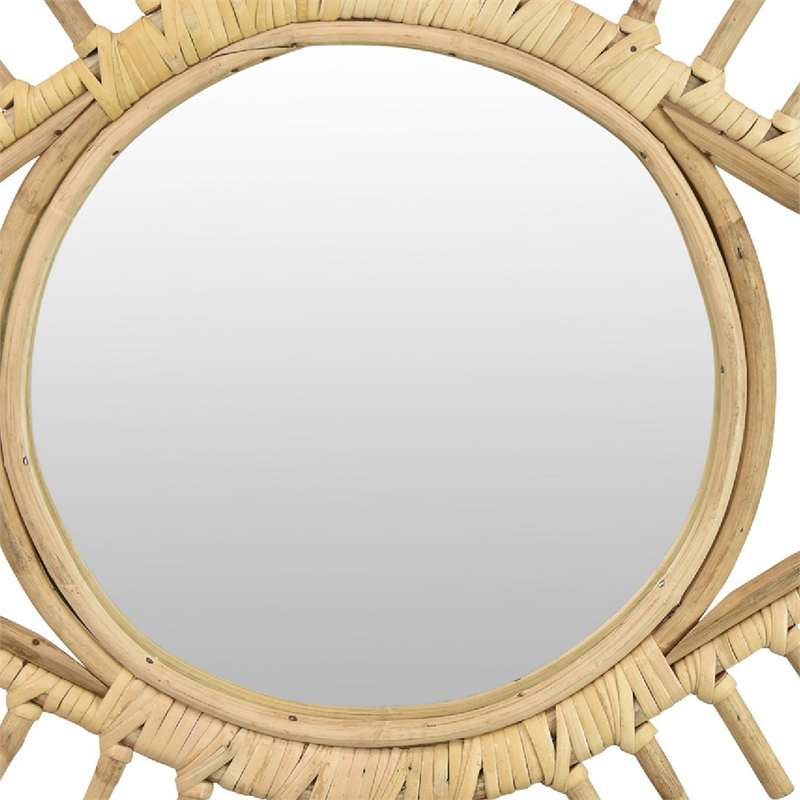 Greta Eye-Shaped Wall-Mounted Mirror- Sunburst Frame- Natural Fiber