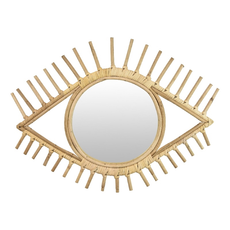 Greta Eye-Shaped Wall-Mounted Mirror- Sunburst Frame- Natural Fiber