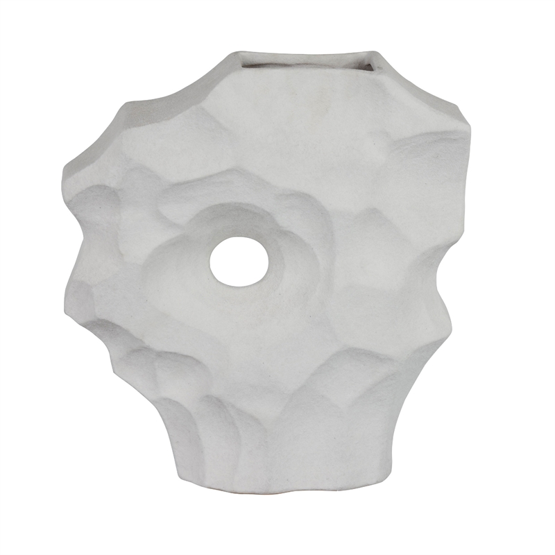 Abstract Sculpted Vase with Textured Organic Form- White Ceramic 15 Inch
