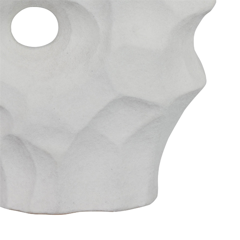 Abstract Sculpted Vase with Textured Organic Form- White Ceramic 15 Inch