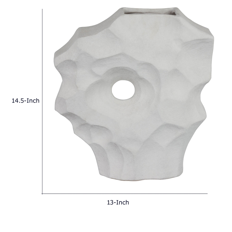 Abstract Sculpted Vase with Textured Organic Form- White Ceramic 15 Inch