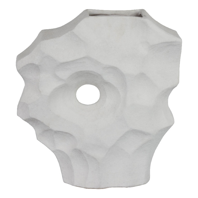 Abstract Sculpted Vase with Textured Organic Form- White Ceramic 15 Inch