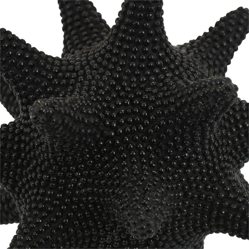 Noah Decorative Orb Sculpture with Spiked Details- Black Resin 8 Inch