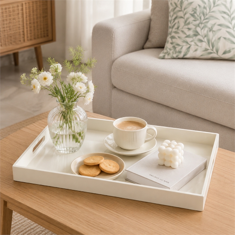 Diana Serving Tray with Integrated Handles- White Polyurethane 19x14