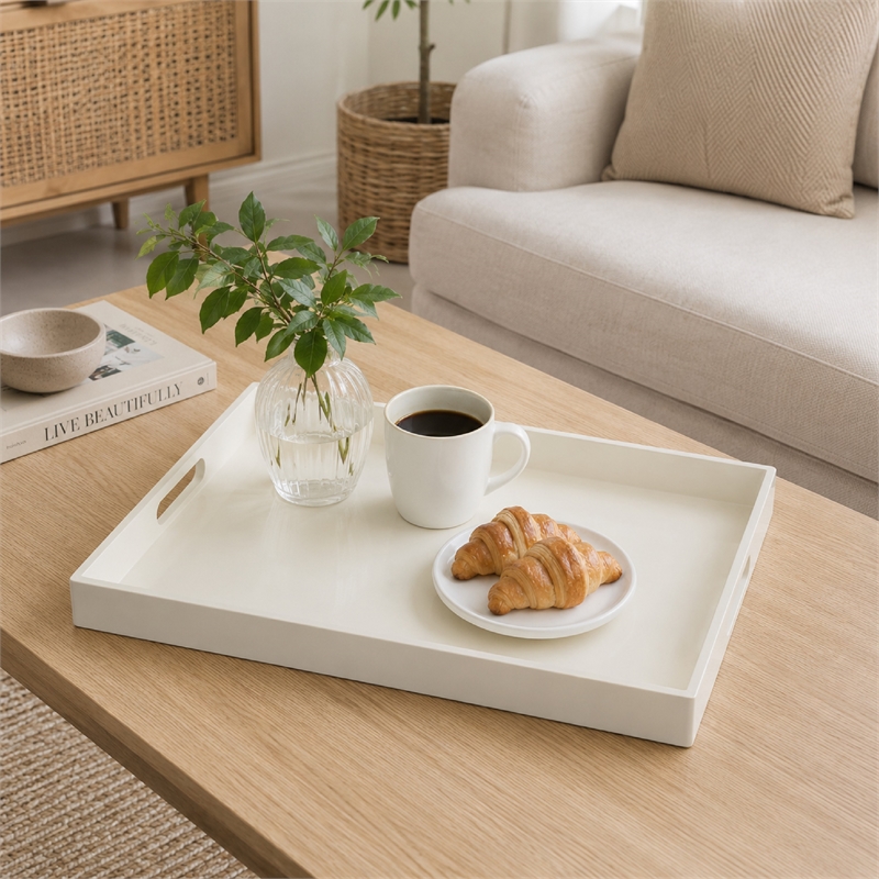 Diana Serving Tray with Integrated Handles- White Polyurethane 19x14