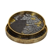 Archy Round Tray- Set of 2- Abstract Patterns- Black-Gold Polyurethane
