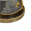 Archy Round Tray- Set of 2- Abstract Patterns- Black-Gold Polyurethane