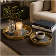 Archy Round Tray- Set of 2- Abstract Patterns- Black-Gold Polyurethane