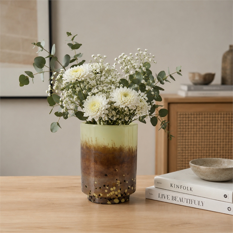 Sophie Vase with Frosted Gradient- Speckled Base- Multi-Tone Glass 9 Inch