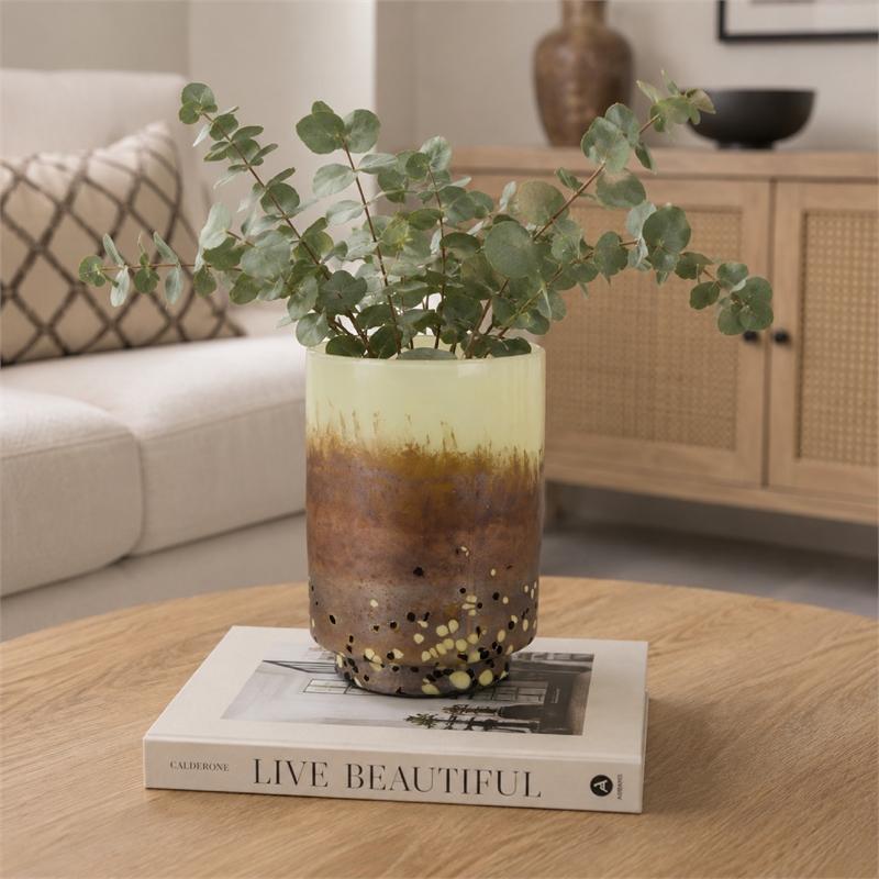 Sophie Vase with Frosted Gradient- Speckled Base- Multi-Tone Glass 9 Inch