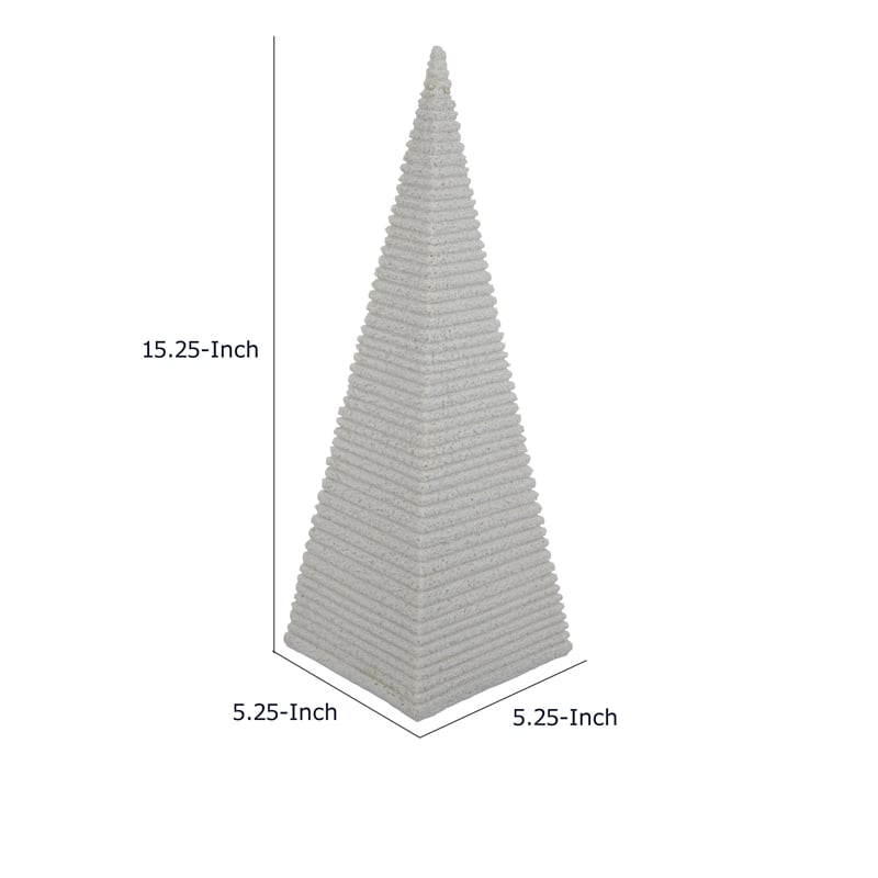 Fuji Decorative Pyramid Sculpture with Layered Ridges- White Resin