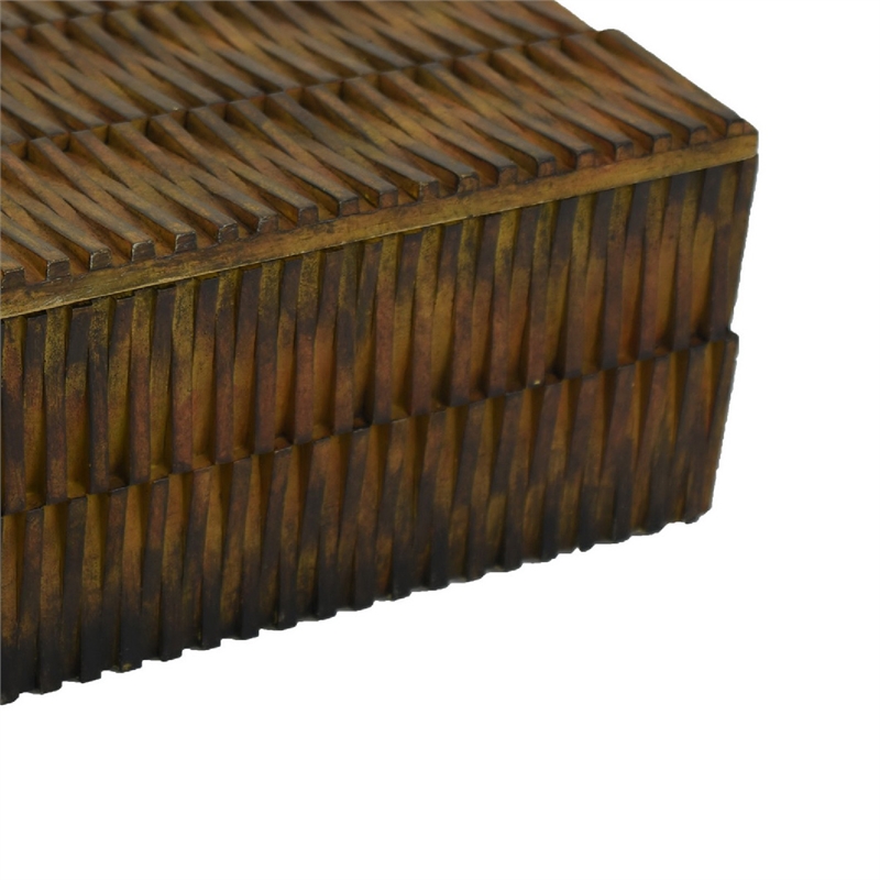 Suzie Decorative Storage Box with Textured Lid- Brown Ribbed Resin