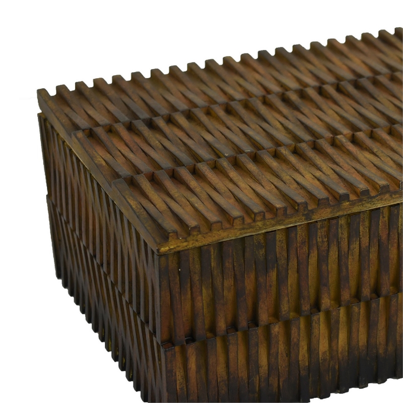 Suzie Decorative Storage Box with Textured Lid- Brown Ribbed Resin