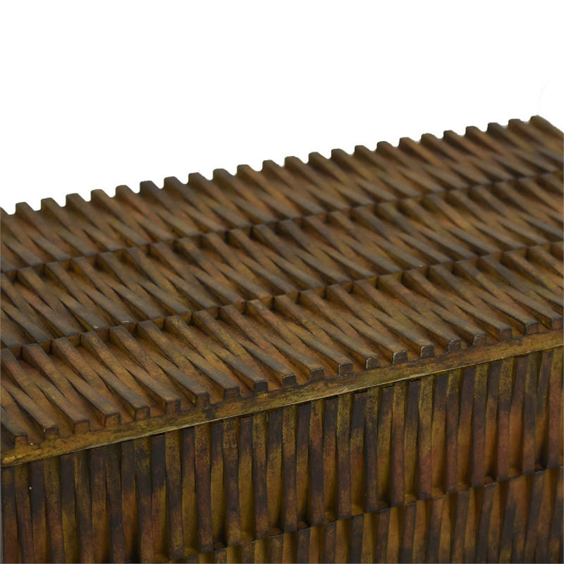 Suzie Decorative Storage Box with Textured Lid- Brown Ribbed Resin