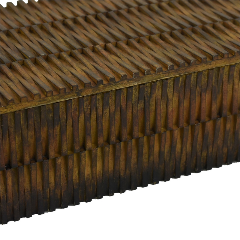 Suzie Decorative Storage Box with Textured Lid- Brown Ribbed Resin