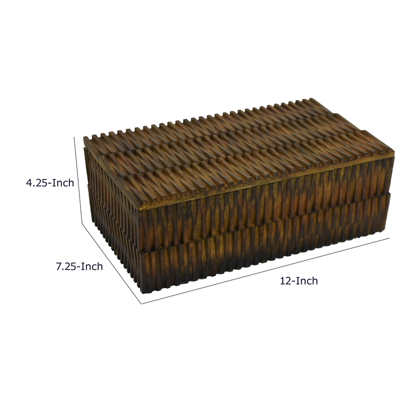 Suzie Decorative Storage Box with Textured Lid- Brown Ribbed Resin