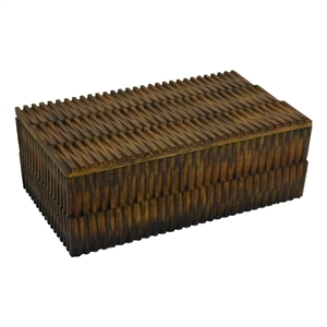 Suzie Decorative Storage Box with Textured Lid- Brown Ribbed Resin