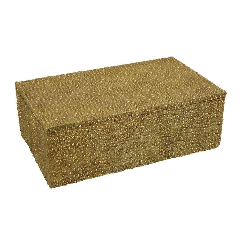 Suzie Decorative Box with Lid and Storage- Gold Textured Resin 12 Inch