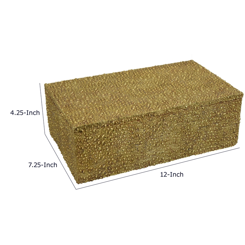 Suzie Decorative Box with Lid and Storage- Gold Textured Resin 12 Inch