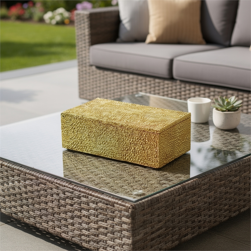 Suzie Decorative Box with Lid and Storage- Gold Textured Resin 12 Inch