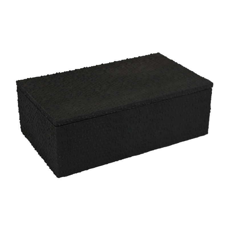 Suzie Decorative Box- Lid and Storage- Textured Black Resin 12 Inch
