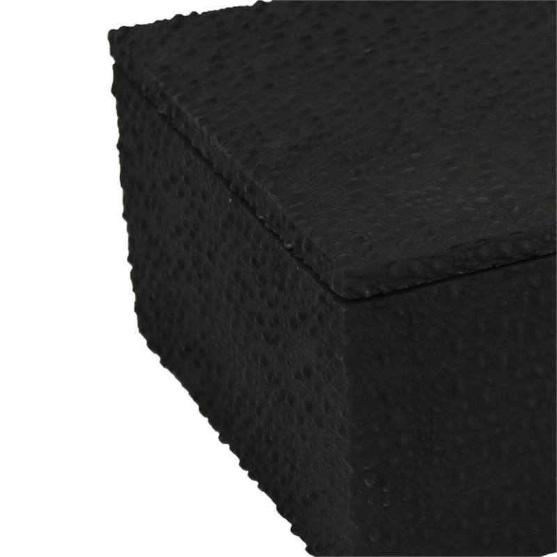 Suzie Decorative Box- Lid and Storage- Textured Black Resin 12 Inch